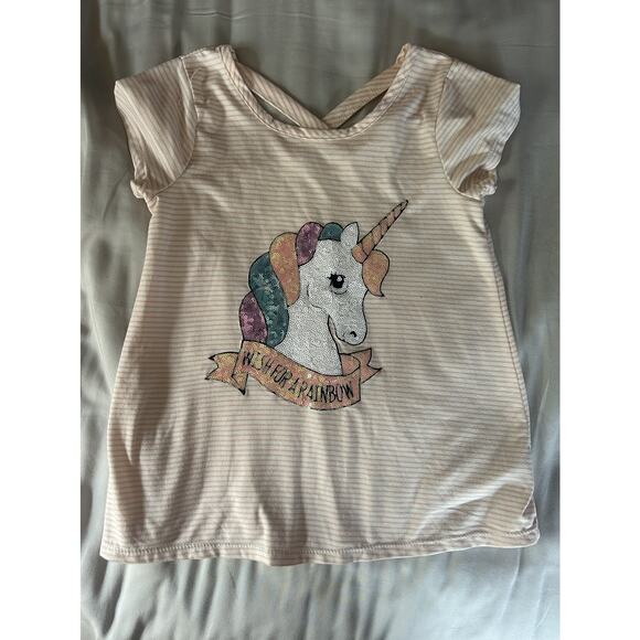 Btween Pink Stripe Unicorn Shirt size 8 - Picture 2 of 4